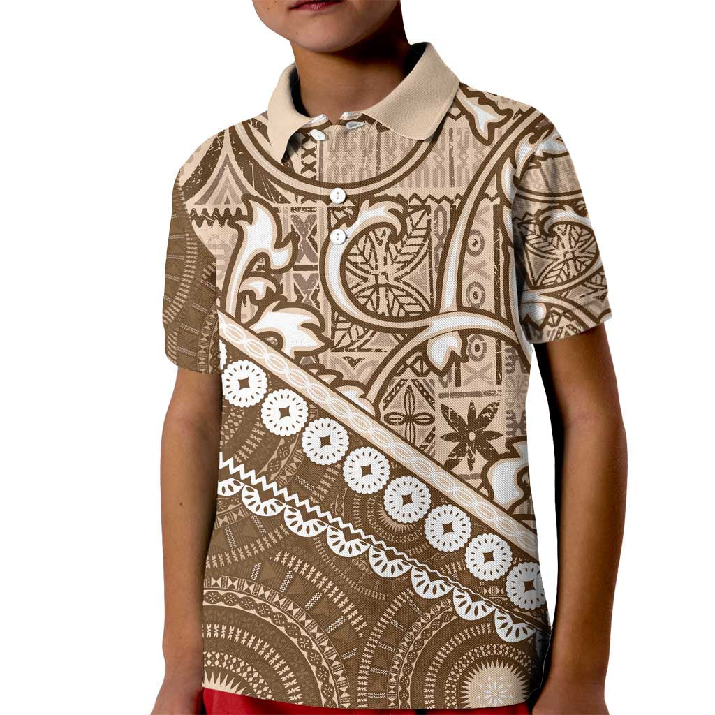 Beige Bula Fiji Kid Polo Shirt Fijian Language Week Tapa Cloth - Pastel