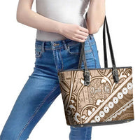 Beige Bula Fiji Leather Tote Bag Fijian Language Week Tapa Cloth - Pastel LT14 - Polynesian Pride