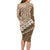 Beige Bula Fiji Long Sleeve Bodycon Dress Fijian Language Week Tapa Cloth - Pastel