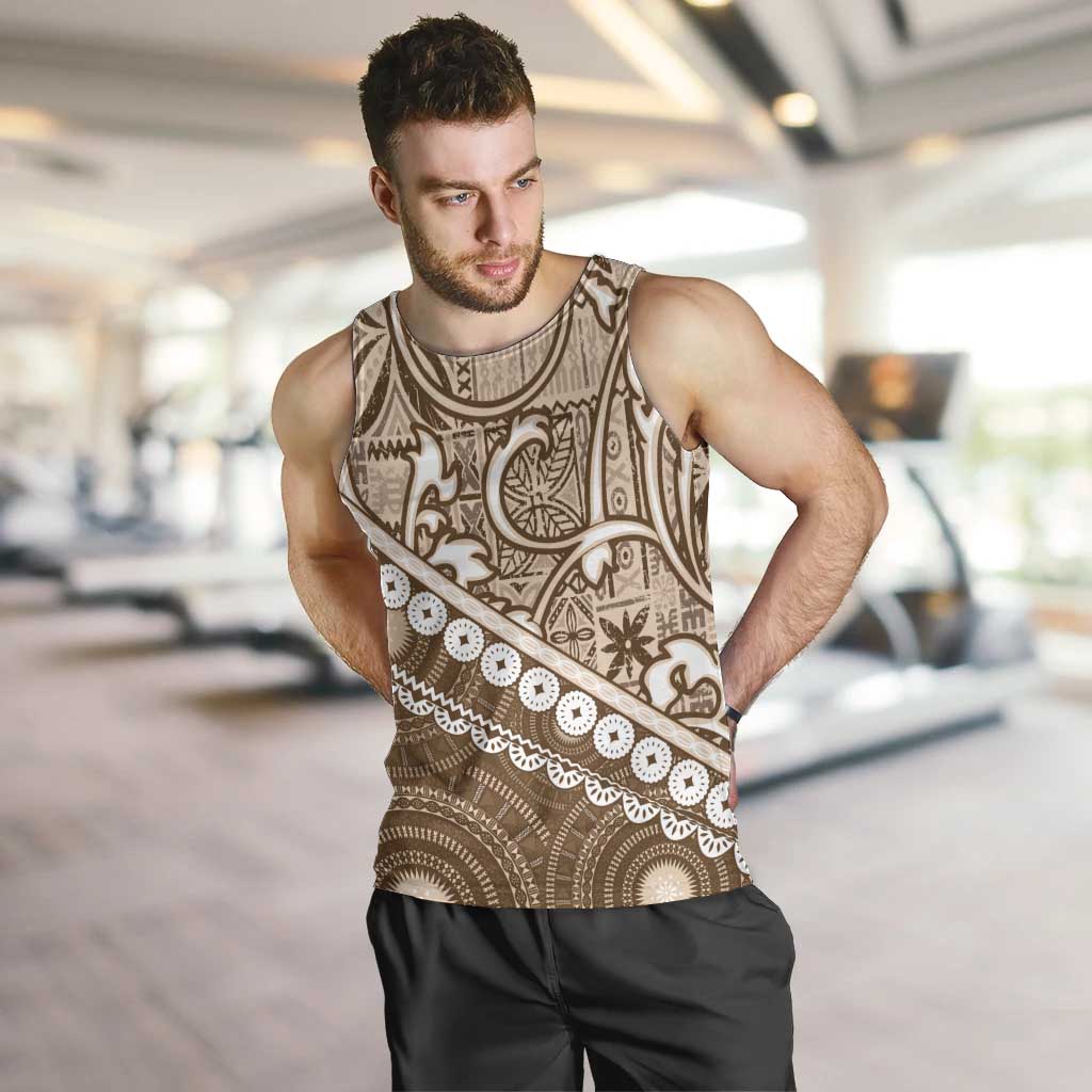 Beige Bula Fiji Men Tank Top Fijian Language Week Tapa Cloth - Pastel LT14 Beige - Polynesian Pride