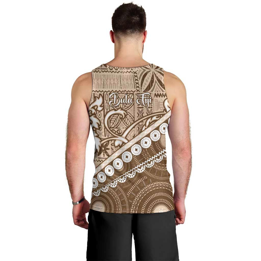 Beige Bula Fiji Men Tank Top Fijian Language Week Tapa Cloth - Pastel LT14 - Polynesian Pride