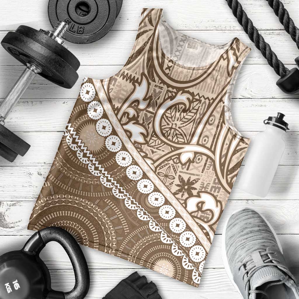 Beige Bula Fiji Men Tank Top Fijian Language Week Tapa Cloth - Pastel LT14 - Polynesian Pride