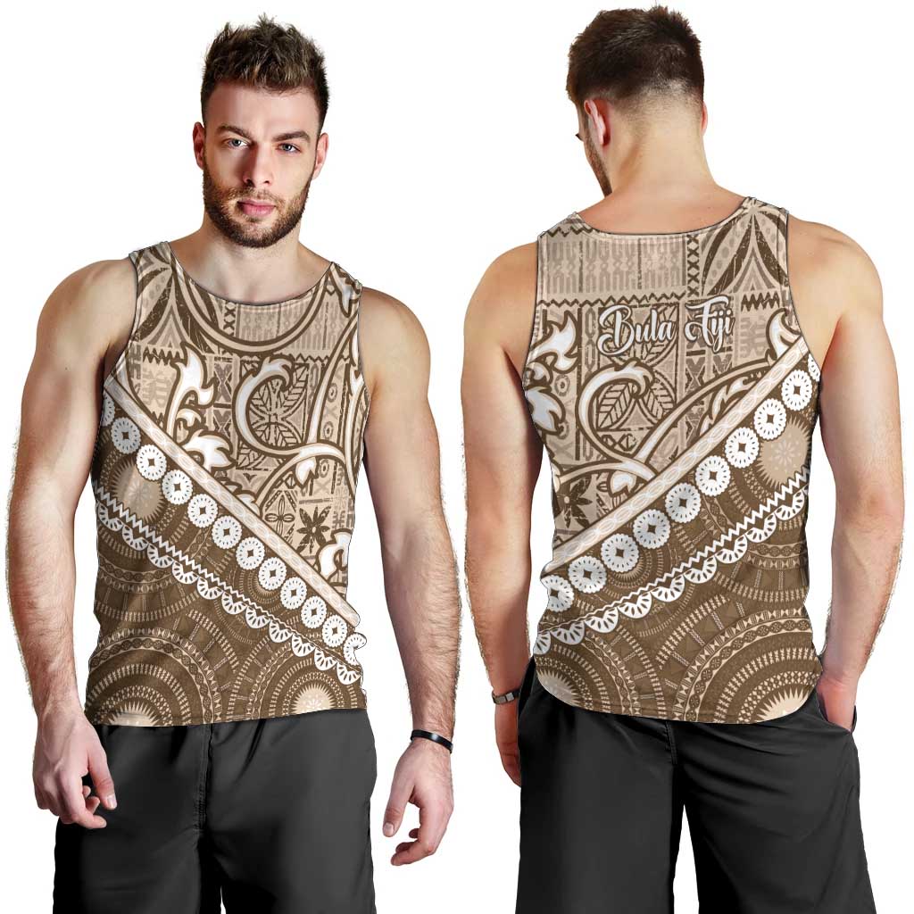 Beige Bula Fiji Men Tank Top Fijian Language Week Tapa Cloth - Pastel LT14 - Polynesian Pride