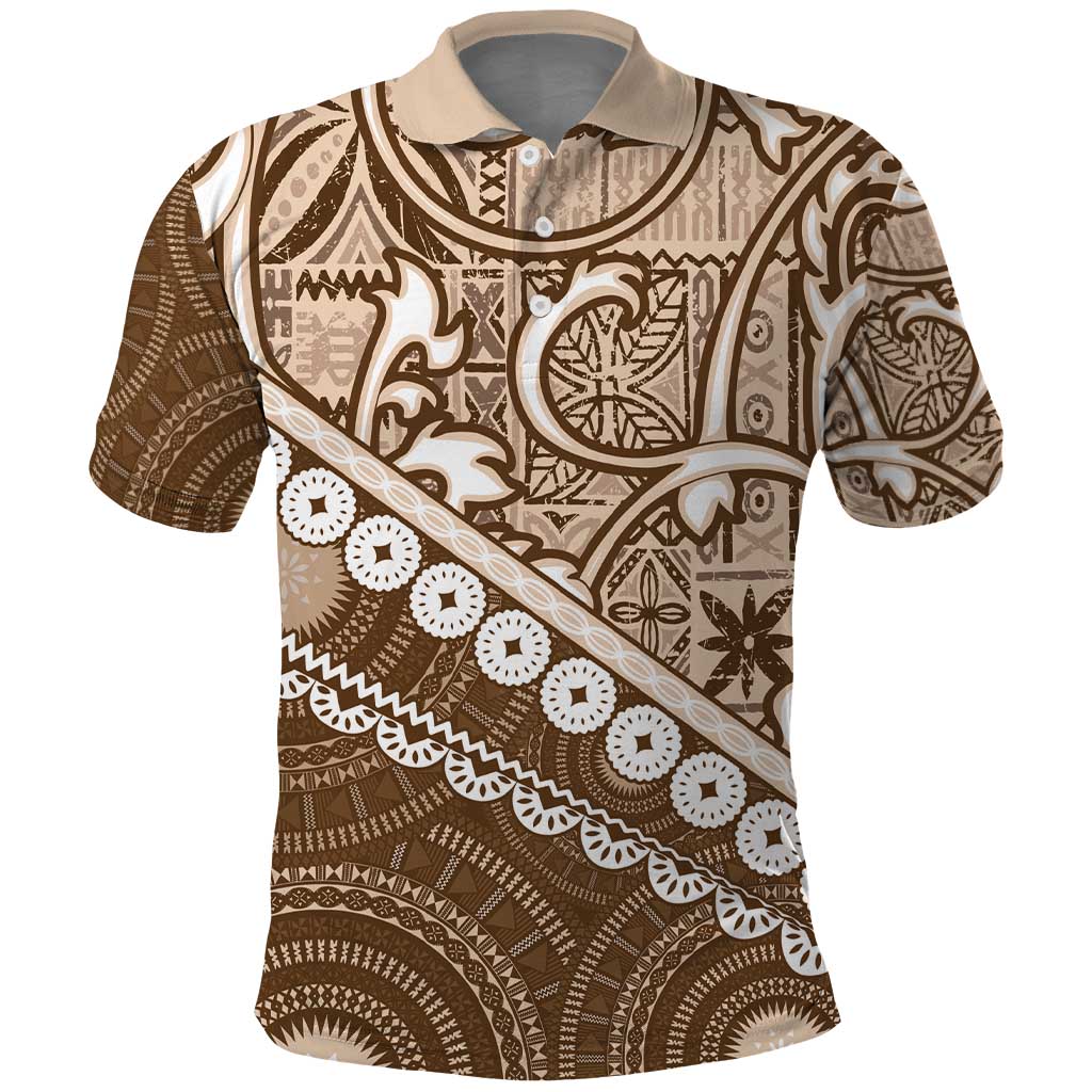 Beige Bula Fiji Polo Shirt Fijian Language Week Tapa Cloth - Pastel