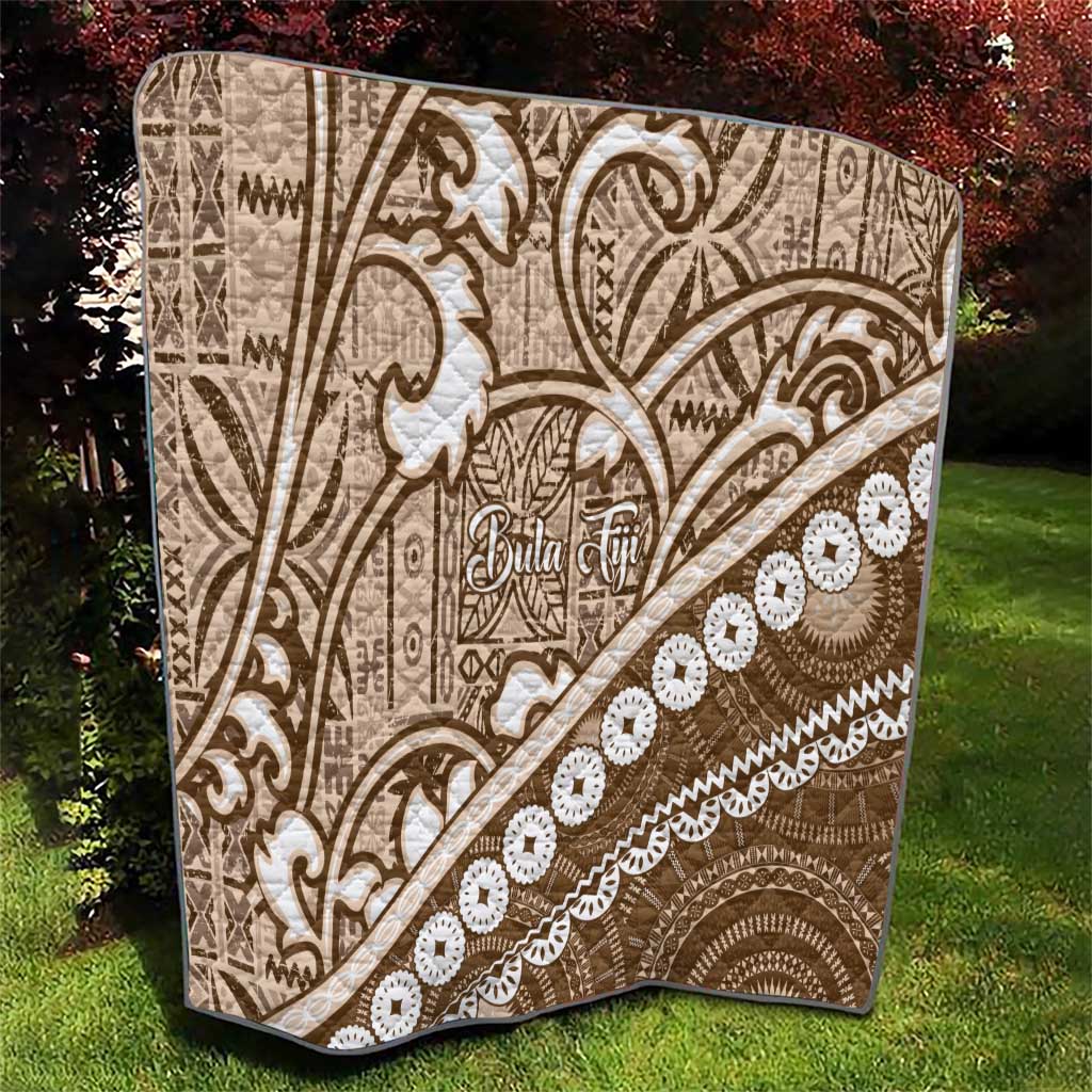 Beige Bula Fiji Quilt Fijian Language Week Tapa Cloth - Pastel