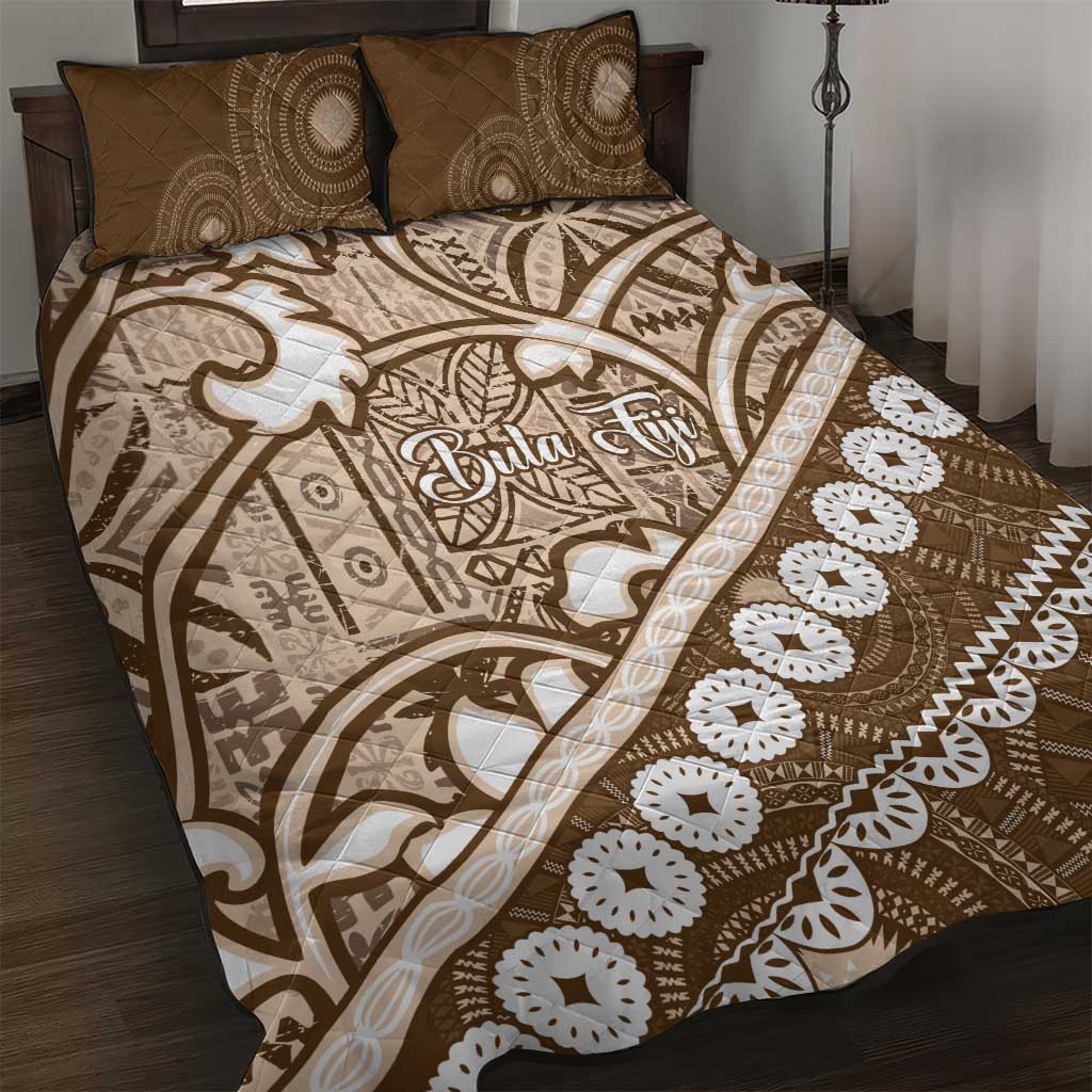 Beige Bula Fiji Quilt Bed Set Fijian Language Week Tapa Cloth - Pastel LT14 Beige - Polynesian Pride