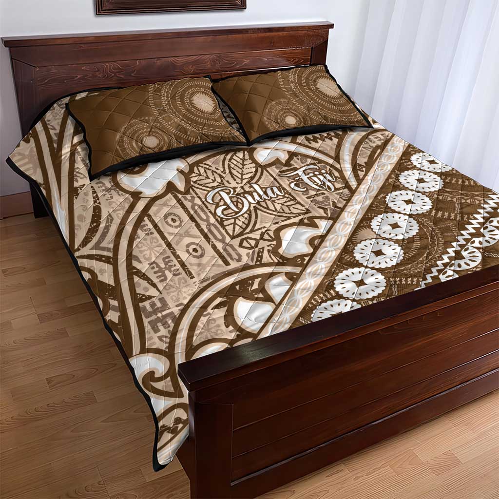 Beige Bula Fiji Quilt Bed Set Fijian Language Week Tapa Cloth - Pastel LT14 - Polynesian Pride
