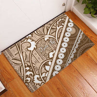 Beige Bula Fiji Rubber Doormat Fijian Language Week Tapa Cloth - Pastel LT14 - Polynesian Pride