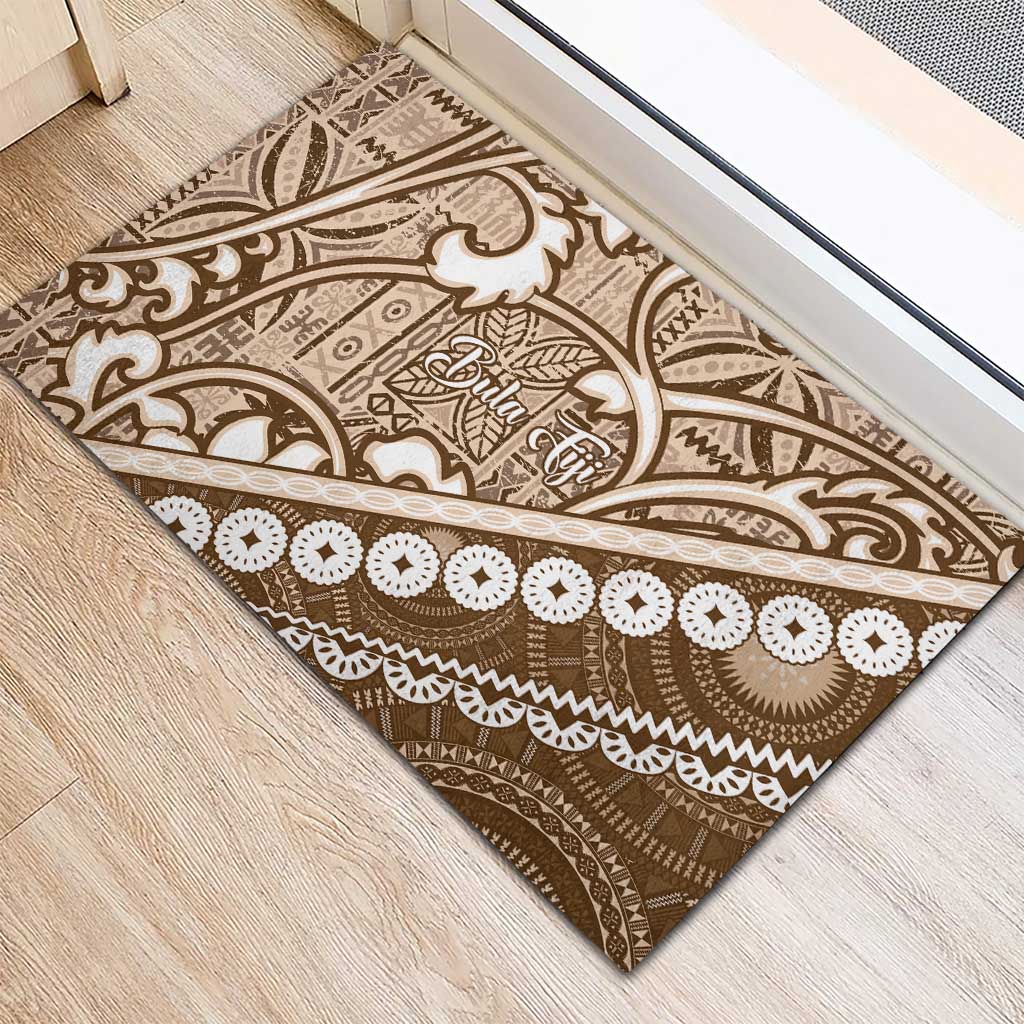 Beige Bula Fiji Rubber Doormat Fijian Language Week Tapa Cloth - Pastel LT14 - Polynesian Pride