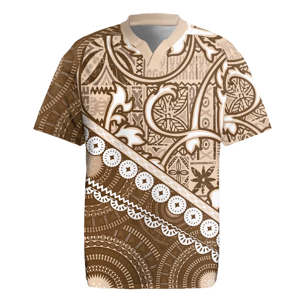 Beige Bula Fiji Rugby Jersey Fijian Language Week Tapa Cloth - Pastel LT14 Beige - Polynesian Pride