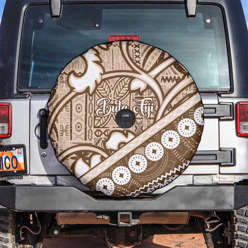 Beige Bula Fiji Spare Tire Cover Fijian Language Week Tapa Cloth - Pastel LT14 Beige - Polynesian Pride