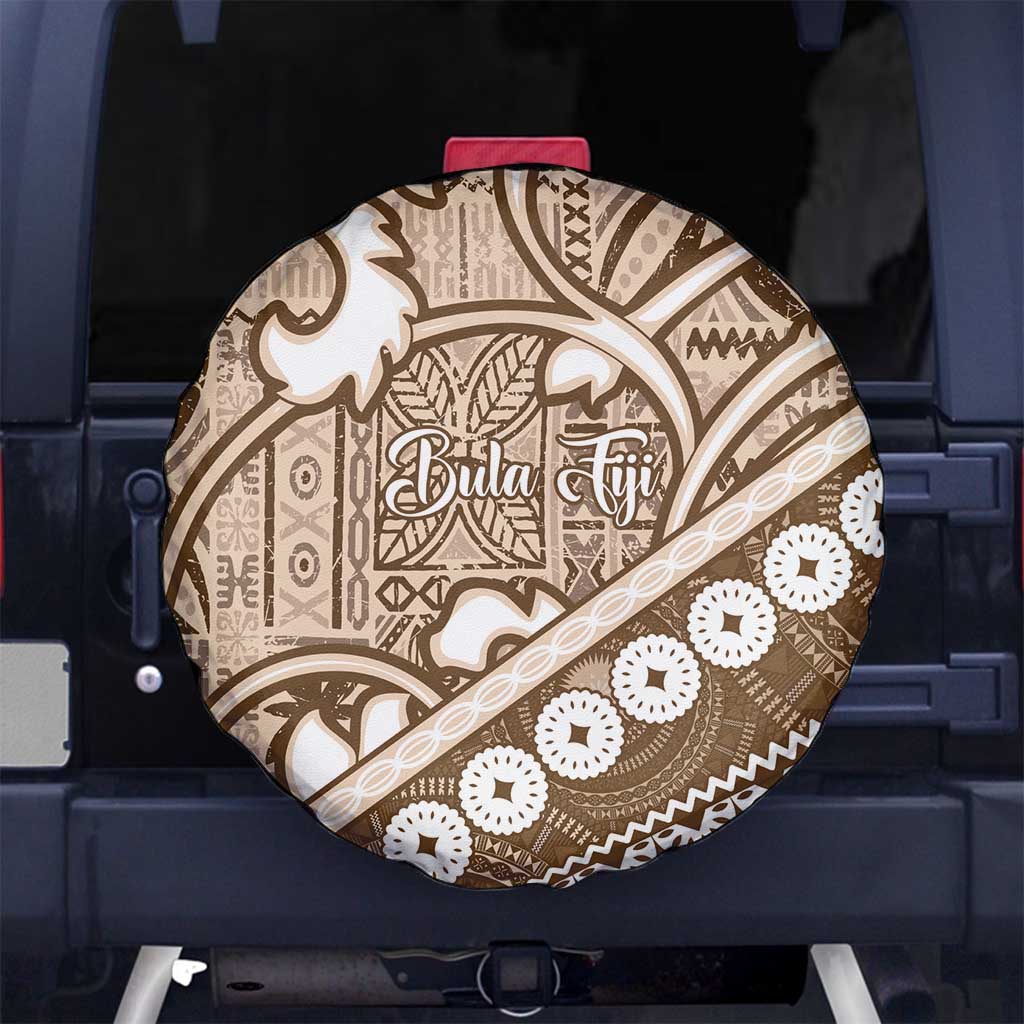Beige Bula Fiji Spare Tire Cover Fijian Language Week Tapa Cloth - Pastel LT14 - Polynesian Pride