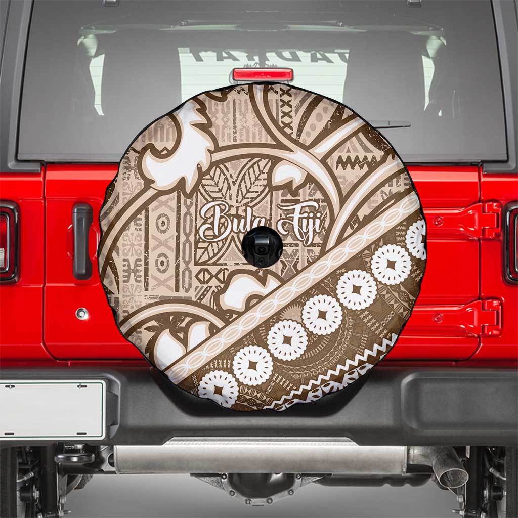 Beige Bula Fiji Spare Tire Cover Fijian Language Week Tapa Cloth - Pastel LT14 - Polynesian Pride
