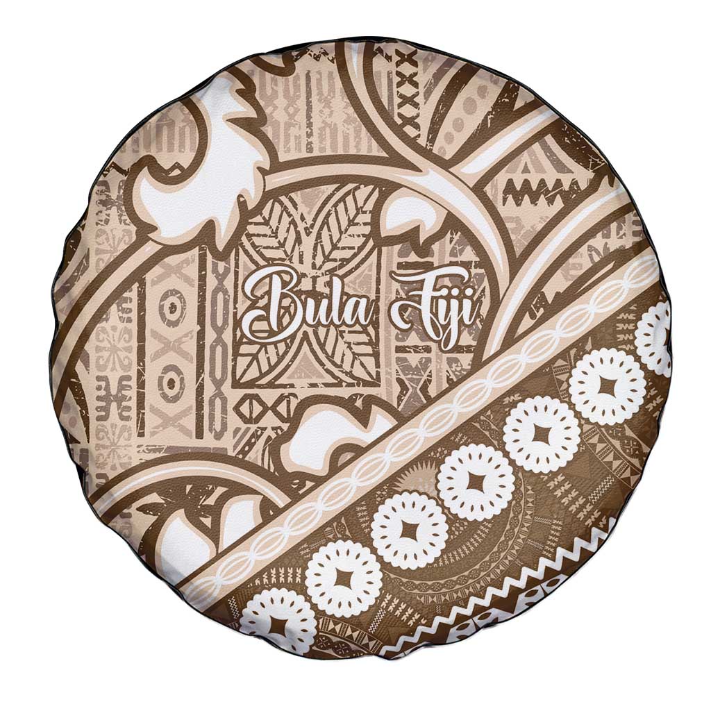 Beige Bula Fiji Spare Tire Cover Fijian Language Week Tapa Cloth - Pastel LT14 - Polynesian Pride