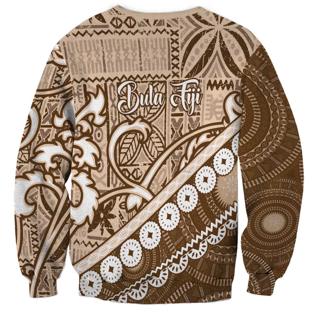 Beige Bula Fiji Sweatshirt Fijian Language Week Tapa Cloth - Pastel