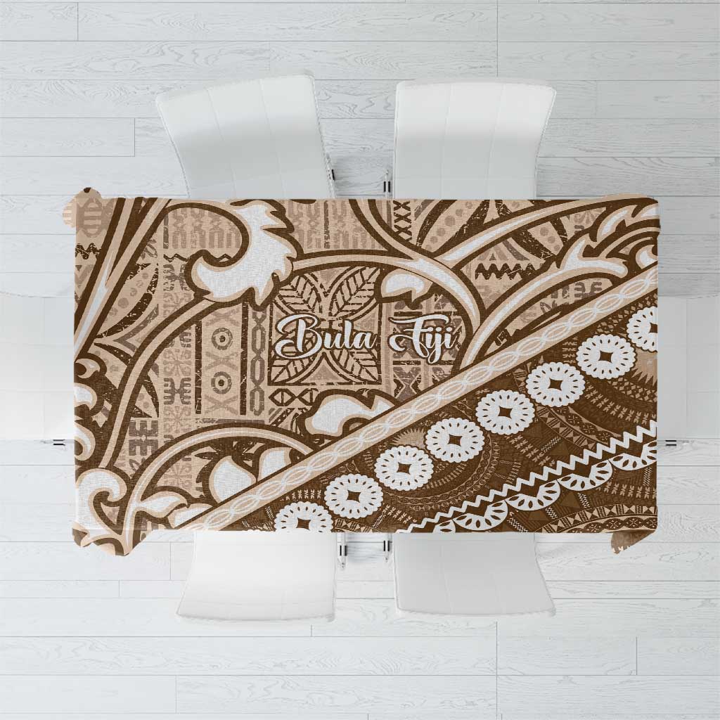 Beige Bula Fiji Tablecloth Fijian Language Week Tapa Cloth - Pastel LT14 Beige - Polynesian Pride