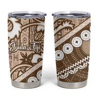 Beige Bula Fiji Tumbler Cup Fijian Language Week Tapa Cloth - Pastel LT14 Beige - Polynesian Pride