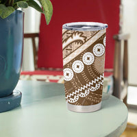 Beige Bula Fiji Tumbler Cup Fijian Language Week Tapa Cloth - Pastel LT14 - Polynesian Pride