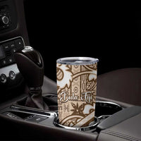Beige Bula Fiji Tumbler Cup Fijian Language Week Tapa Cloth - Pastel LT14 - Polynesian Pride