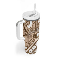 Beige Bula Fiji Tumbler With Handle Fijian Language Week Tapa Cloth - Pastel LT14 - Polynesian Pride