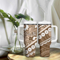Beige Bula Fiji Tumbler With Handle Fijian Language Week Tapa Cloth - Pastel LT14 - Polynesian Pride