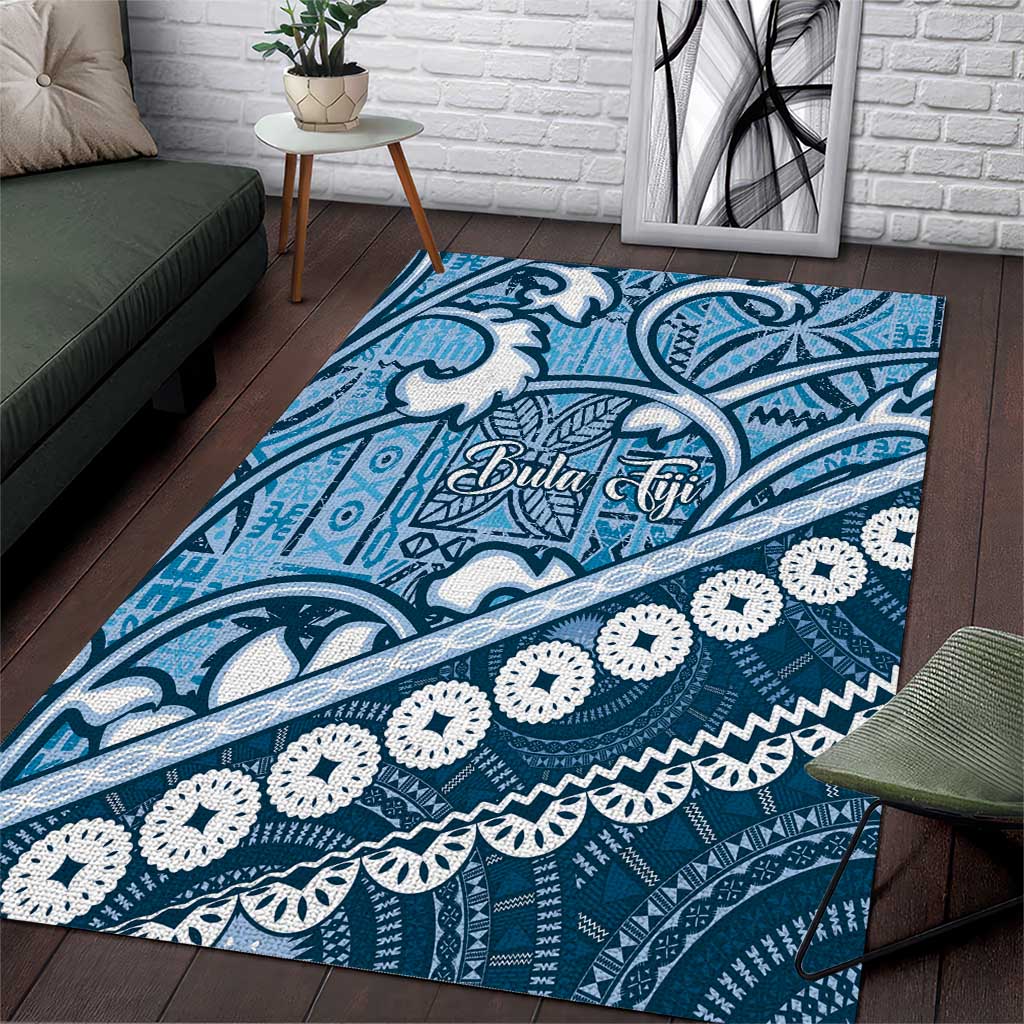 Blue Bula Fiji Area Rug Fijian Language Week Tapa Cloth - Pastel