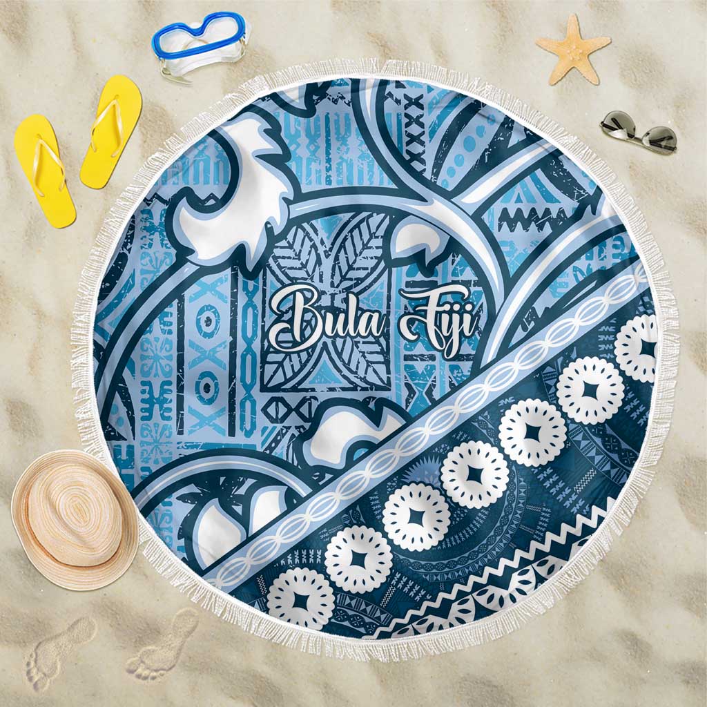 Blue Bula Fiji Beach Blanket Fijian Language Week Tapa Cloth - Pastel LT14 One Size 150cm Blue - Polynesian Pride