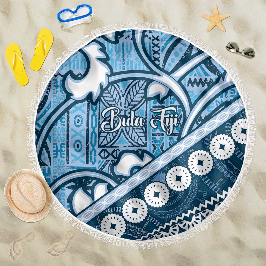 Blue Bula Fiji Beach Blanket Fijian Language Week Tapa Cloth - Pastel