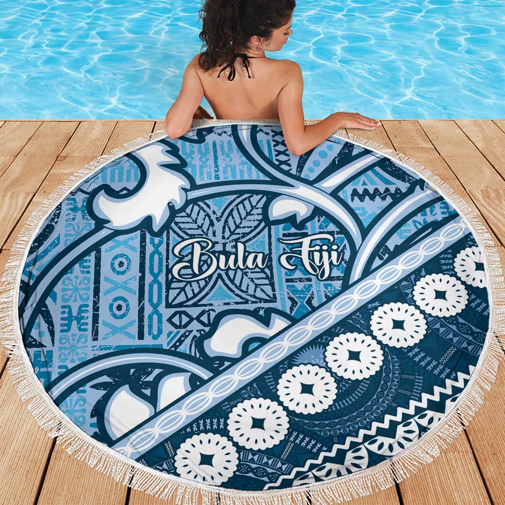 Blue Bula Fiji Beach Blanket Fijian Language Week Tapa Cloth - Pastel LT14 - Polynesian Pride