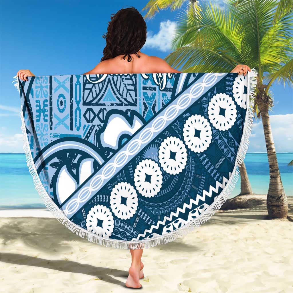 Blue Bula Fiji Beach Blanket Fijian Language Week Tapa Cloth - Pastel LT14 - Polynesian Pride
