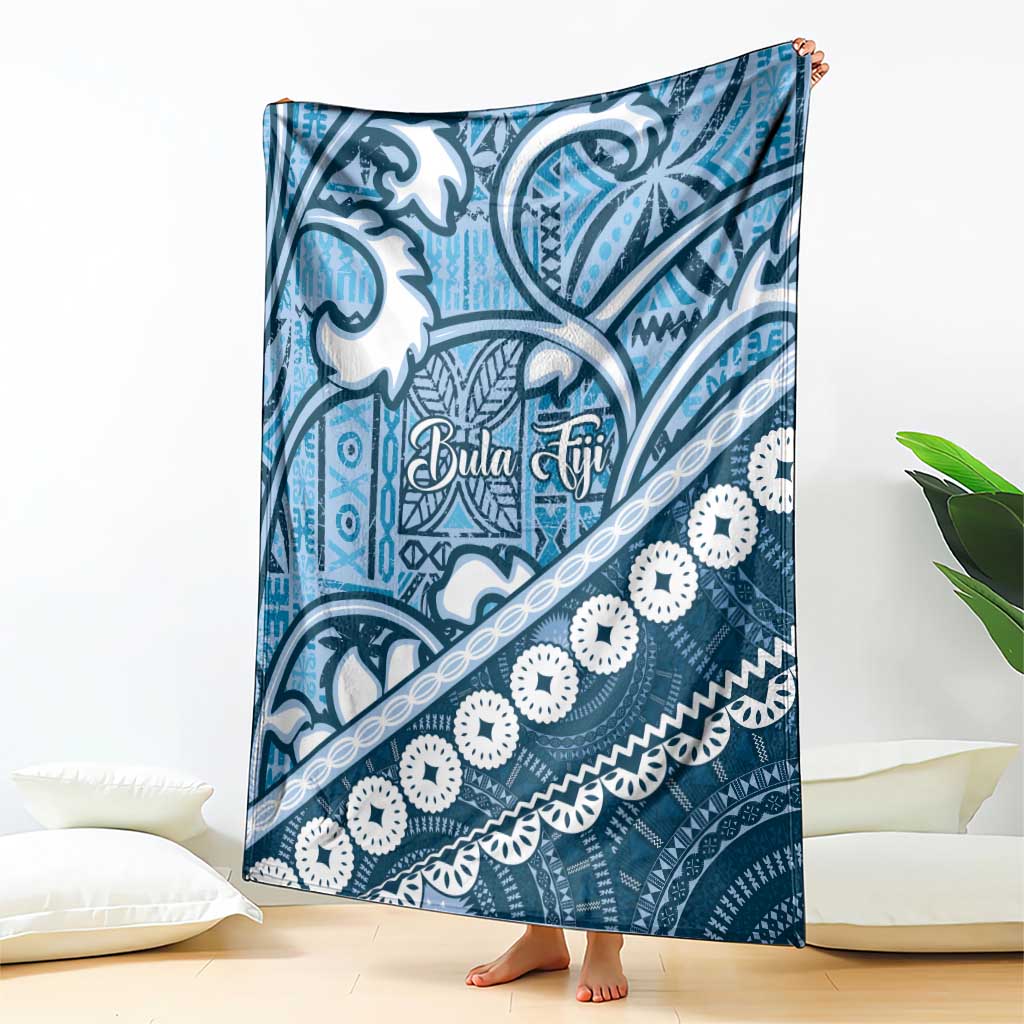 Blue Bula Fiji Blanket Fijian Language Week Tapa Cloth - Pastel LT14 - Polynesian Pride