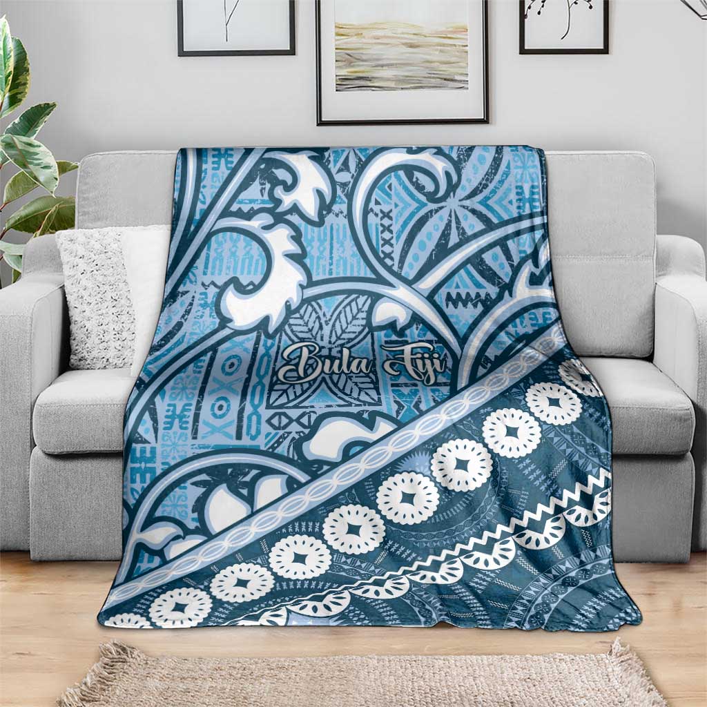 Blue Bula Fiji Blanket Fijian Language Week Tapa Cloth - Pastel LT14 - Polynesian Pride
