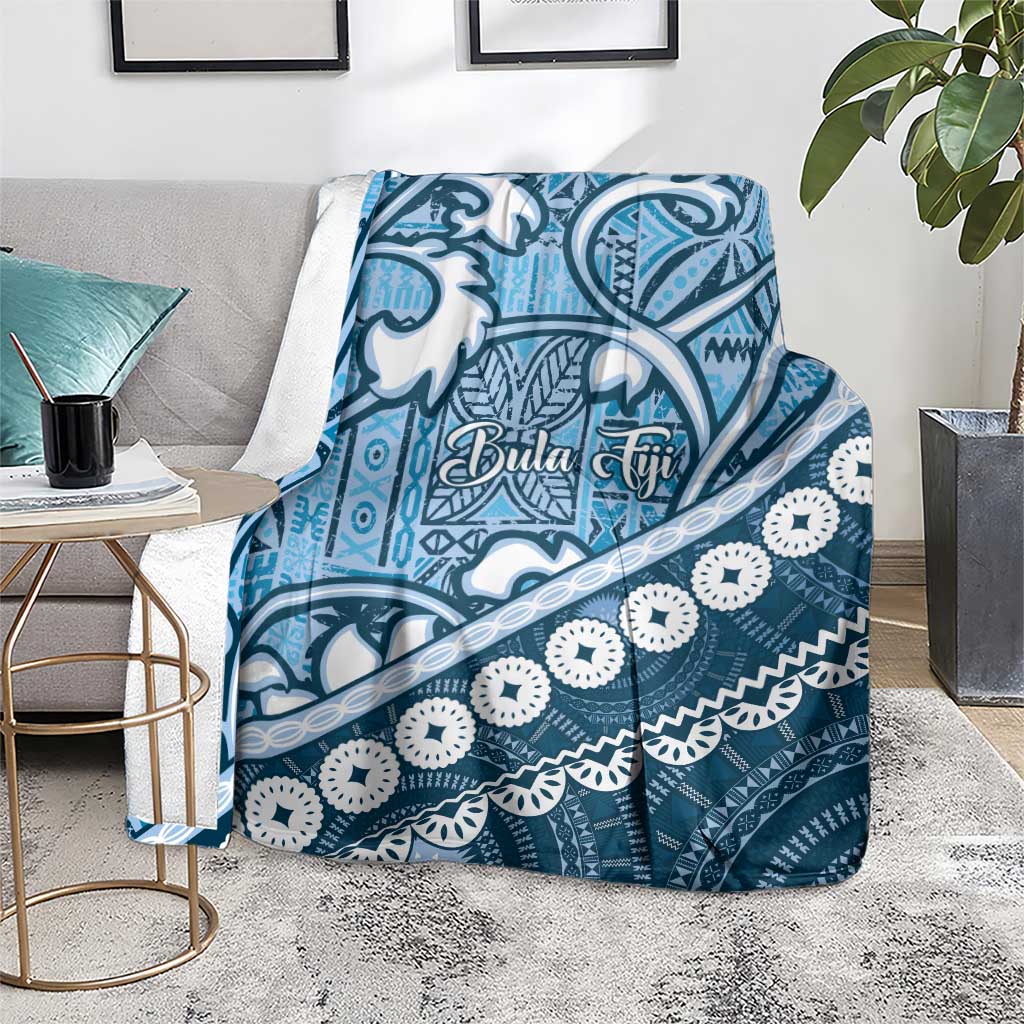 Blue Bula Fiji Blanket Fijian Language Week Tapa Cloth - Pastel LT14 - Polynesian Pride