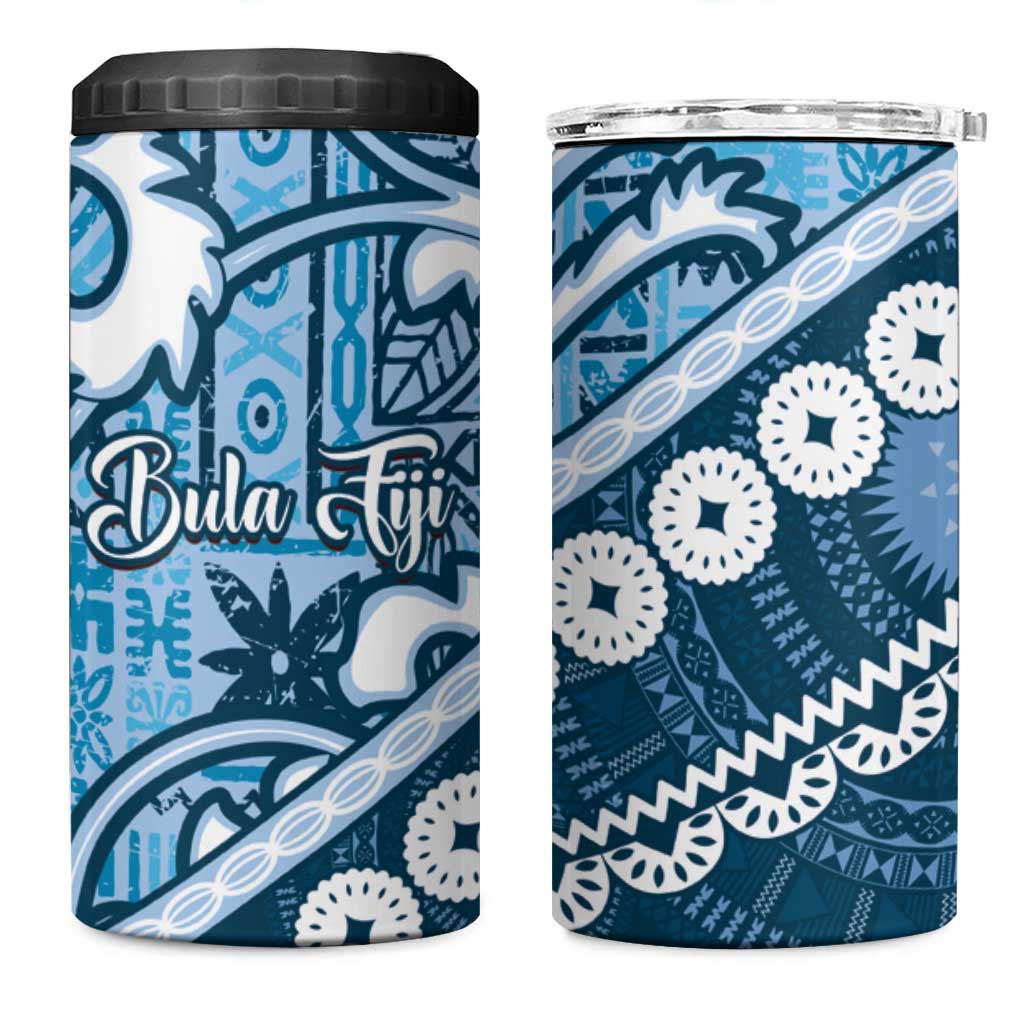 Blue Bula Fiji 4 in 1 Can Cooler Tumbler Fijian Language Week Tapa Cloth - Pastel