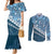 Blue Bula Fiji Couples Matching Mermaid Dress and Long Sleeve Button Shirt Fijian Language Week Tapa Cloth - Pastel