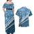 Blue Bula Fiji Couples Matching Off Shoulder Maxi Dress and Hawaiian Shirt Fijian Language Week Tapa Cloth - Pastel