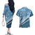 Blue Bula Fiji Couples Matching Off The Shoulder Long Sleeve Dress and Hawaiian Shirt Fijian Language Week Tapa Cloth - Pastel