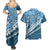 Blue Bula Fiji Couples Matching Summer Maxi Dress and Hawaiian Shirt Fijian Language Week Tapa Cloth - Pastel