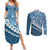 Blue Bula Fiji Couples Matching Summer Maxi Dress and Long Sleeve Button Shirt Fijian Language Week Tapa Cloth - Pastel