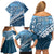 Blue Bula Fiji Family Matching Off Shoulder Short Dress and Hawaiian Shirt Fijian Language Week Tapa Cloth - Pastel