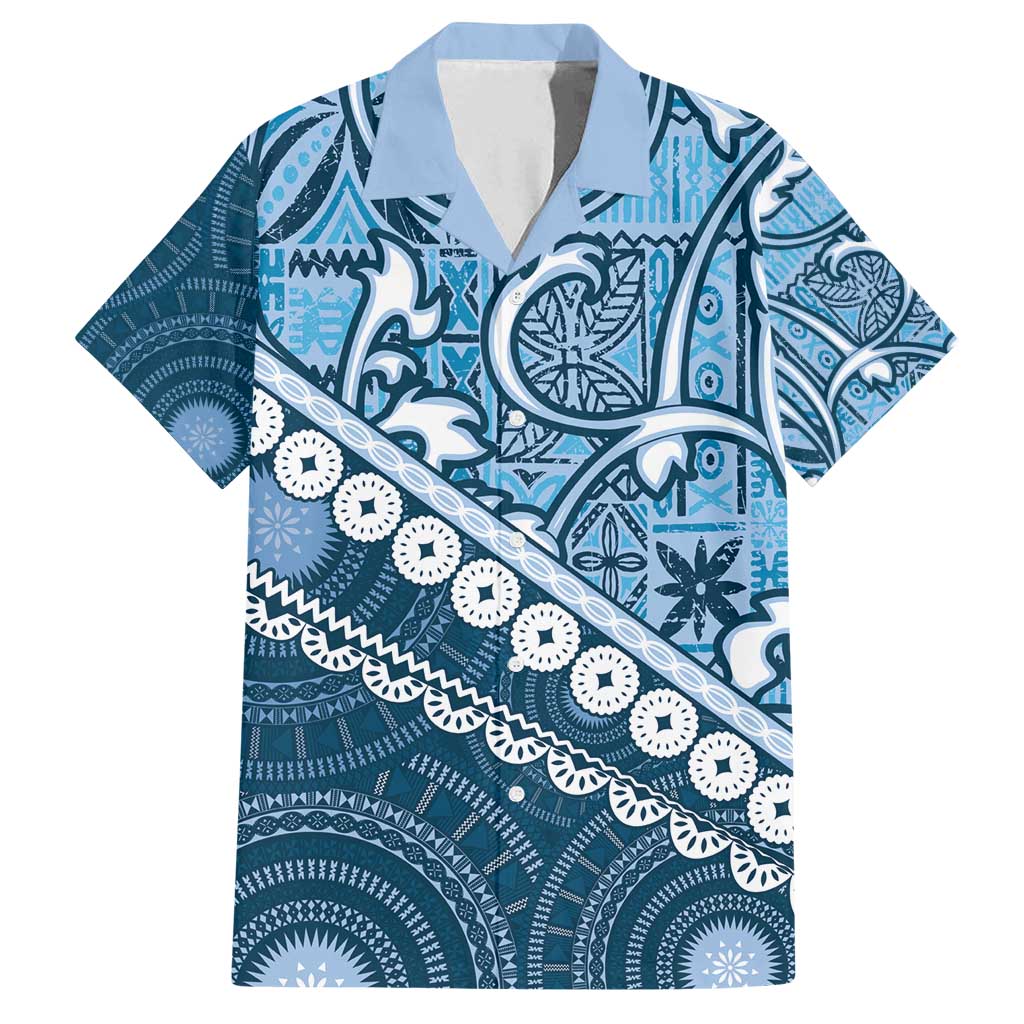 Blue Bula Fiji Family Matching Puletasi and Hawaiian Shirt Fijian Language Week Tapa Cloth - Pastel
