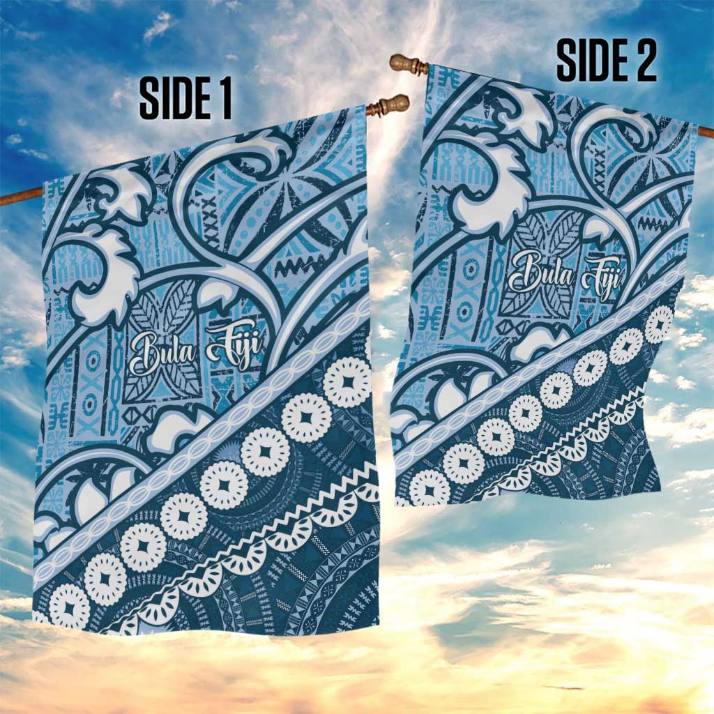 Blue Bula Fiji Garden Flag Fijian Language Week Tapa Cloth - Pastel LT14 - Polynesian Pride