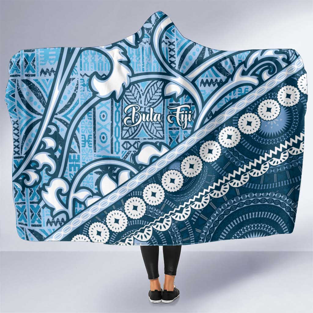 Blue Bula Fiji Hooded Blanket Fijian Language Week Tapa Cloth - Pastel