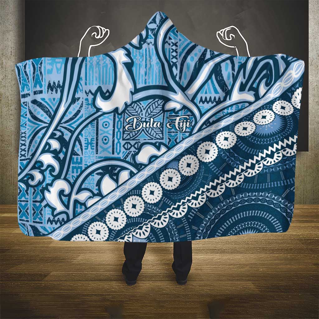 Blue Bula Fiji Hooded Blanket Fijian Language Week Tapa Cloth - Pastel LT14 - Polynesian Pride
