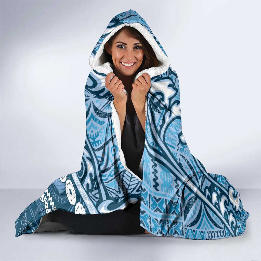 Blue Bula Fiji Hooded Blanket Fijian Language Week Tapa Cloth - Pastel LT14 - Polynesian Pride