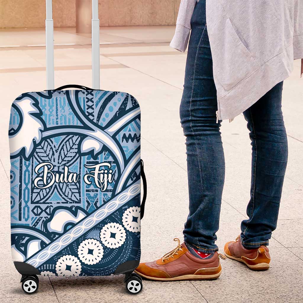 Blue Bula Fiji Luggage Cover Fijian Language Week Tapa Cloth - Pastel