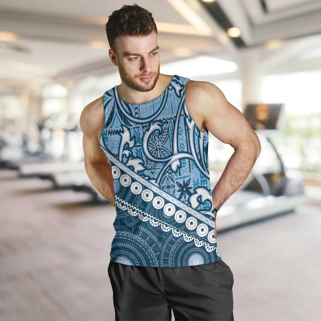 Blue Bula Fiji Men Tank Top Fijian Language Week Tapa Cloth - Pastel LT14 Blue - Polynesian Pride