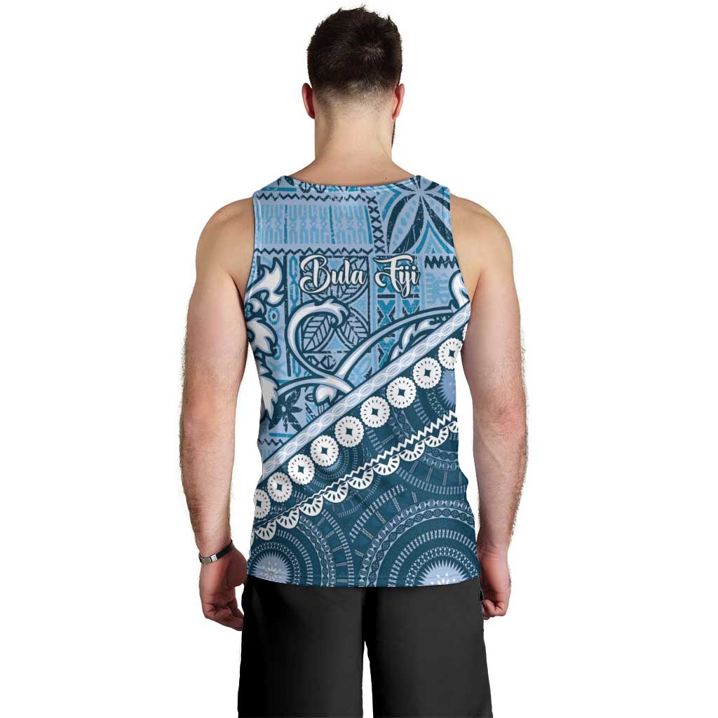 Blue Bula Fiji Men Tank Top Fijian Language Week Tapa Cloth - Pastel LT14 - Polynesian Pride