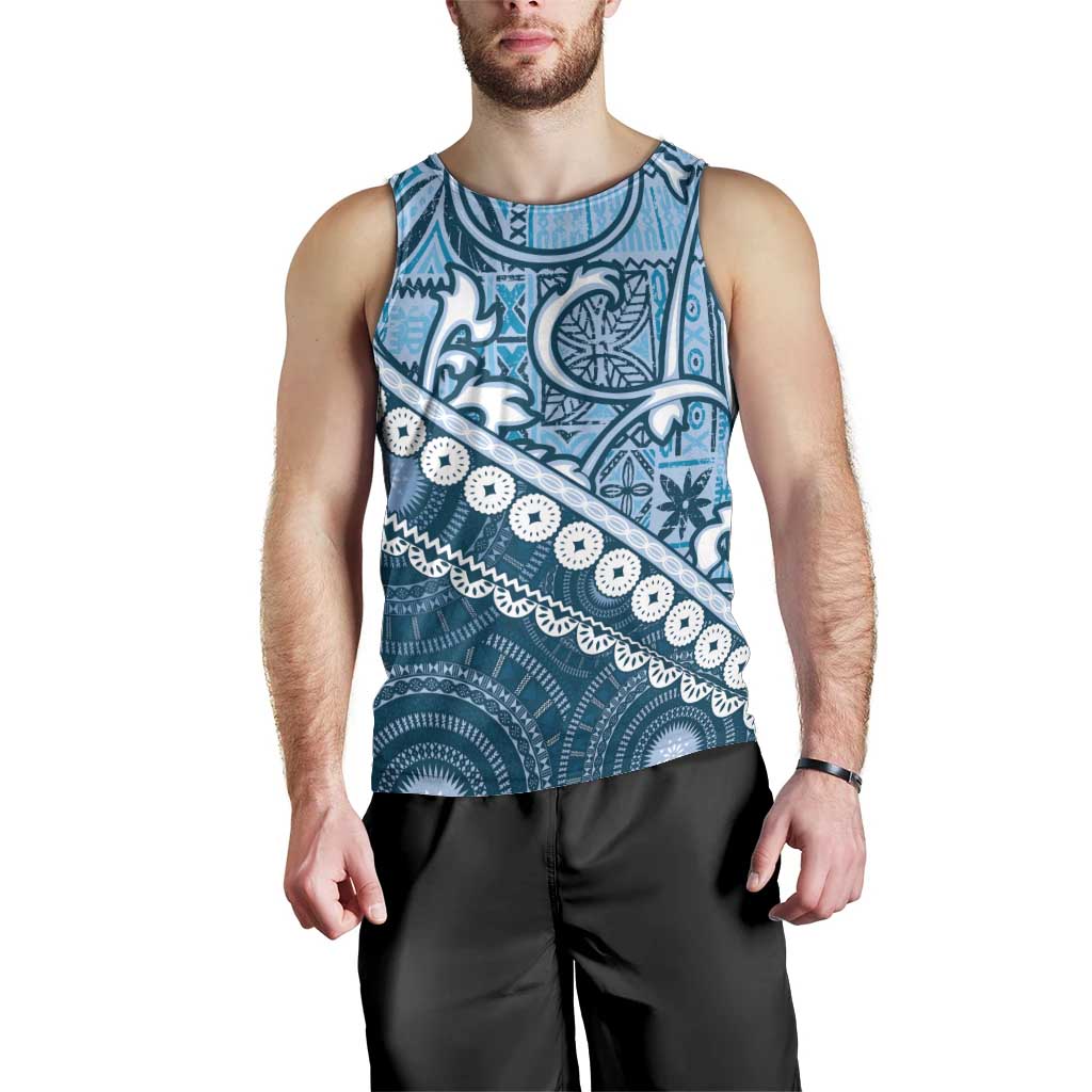 Blue Bula Fiji Men Tank Top Fijian Language Week Tapa Cloth - Pastel LT14 - Polynesian Pride