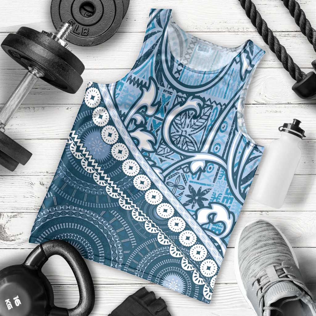Blue Bula Fiji Men Tank Top Fijian Language Week Tapa Cloth - Pastel LT14 - Polynesian Pride